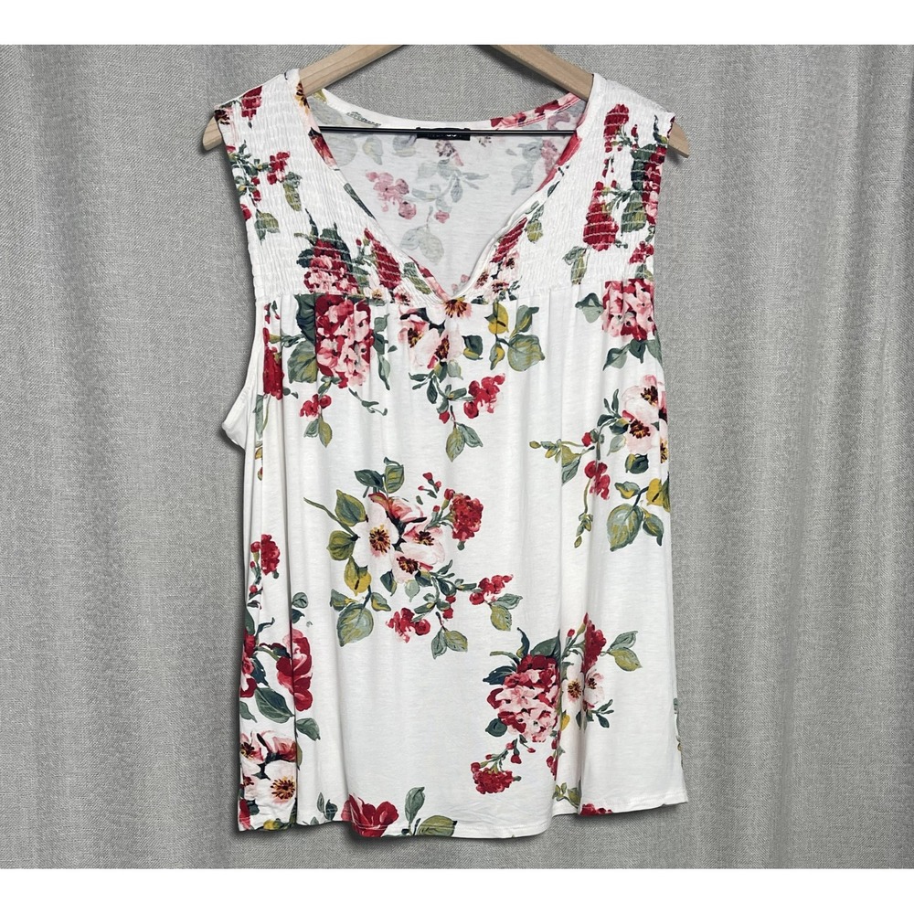 Paper Moon Womens 3X Floral Tank Top Smocked V Neck Plus Size Boho Made USA